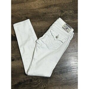 True Religion Jeans Women’s 24 White‎ Optic Skinny Flap Pockets Basic Stretch